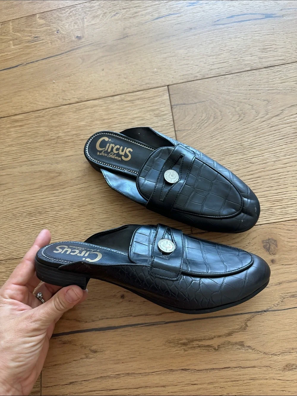 Circus by Sam Edelman Black Croc-Embossed Slip-On Mules 7